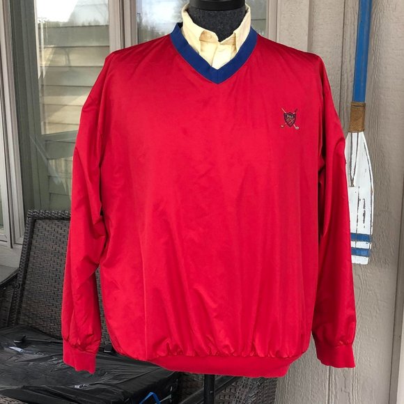 POLO Golf Ralph Lauren Vintage Red V Neck Golf Pull Over Windshirt - Sz LARGE - Picture 6 of 14